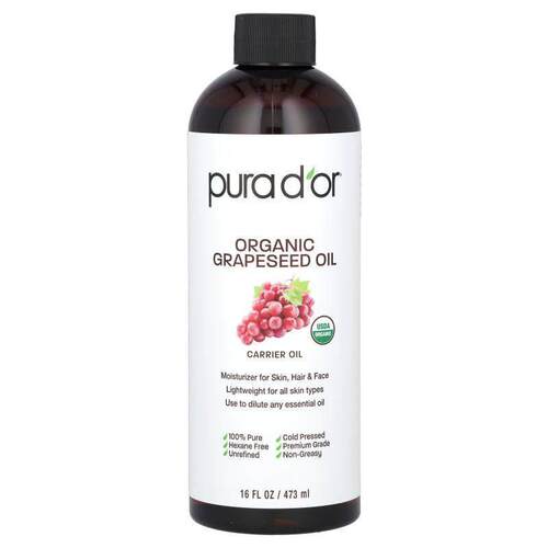 Pura D'or,Organic Grapeseed Oil, 16 fl oz (473 ml)