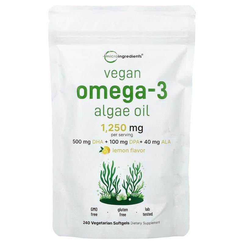 Micro Ingredients,纯素Omega-3藻油，柠檬，240粒素食软胶囊