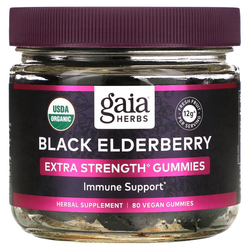 Gaia Herbs,黑接骨木浆果特强免疫软糖，80 颗素食软糖