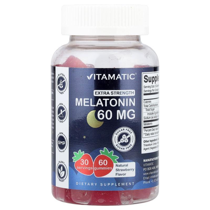 Vitamatic,Melatonin Gummies, Natural Strawberry, Sugar Free