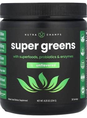 NutraChamps,含 Superfood、益生菌和酶的 Super Greens，无味，8