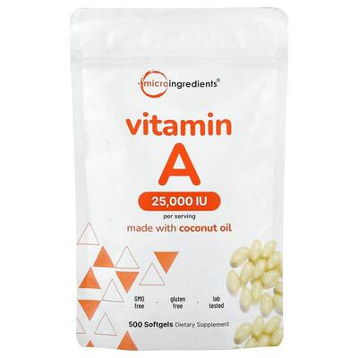 Micro Ingredients,维生素 A，25,000 国际单位，500 粒软凝胶