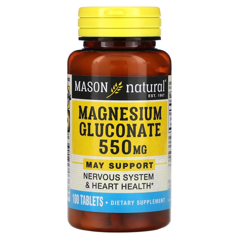 Mason Natural,Magnesium Gluconate, 550 mg, 100 Tablets