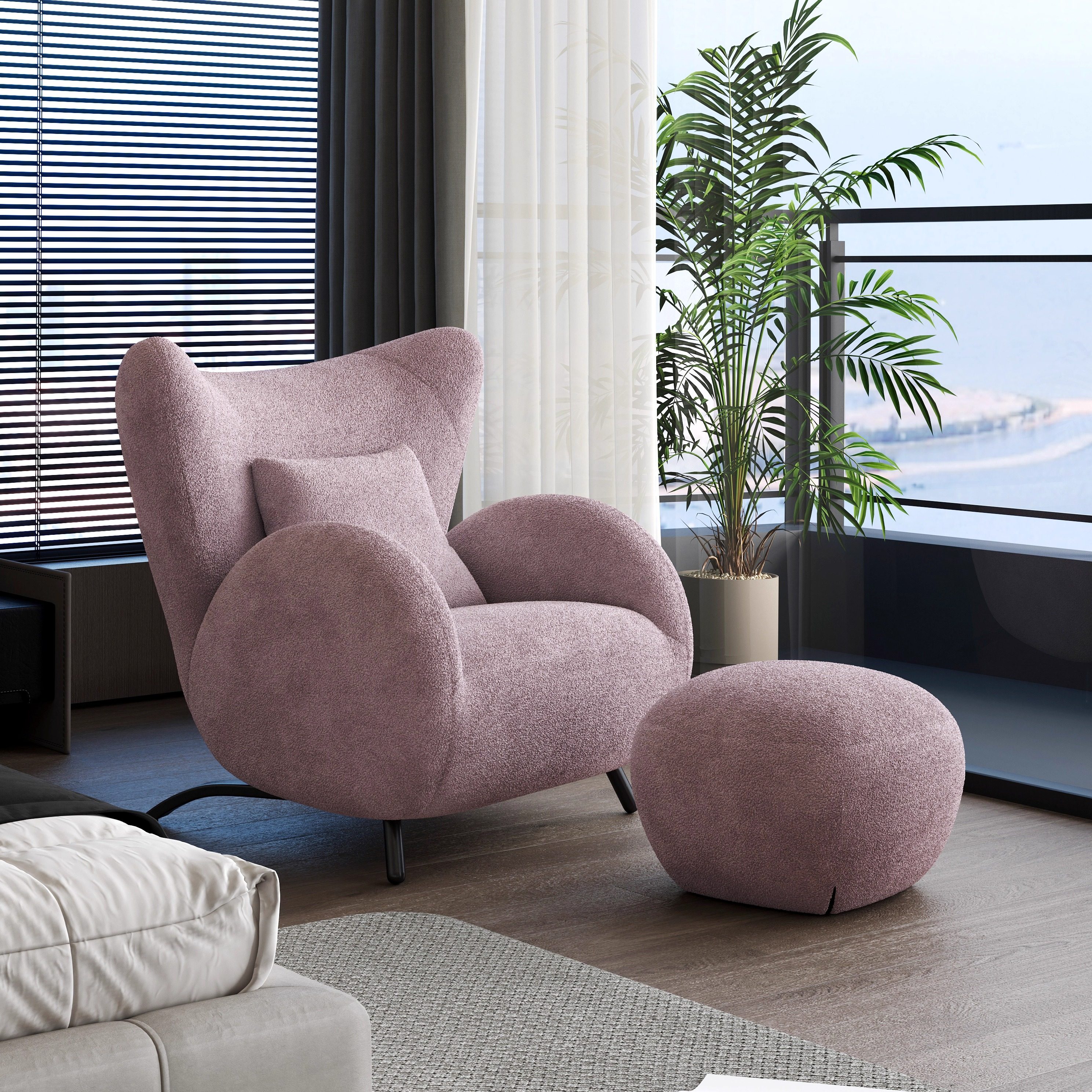 云何住奶油风羚羊单人客厅沙发布艺休闲椅中古风卧室家用懒人沙发