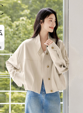 IC【三防】立领短款休闲夹克外套女2026新款春秋气质设计宽松上衣