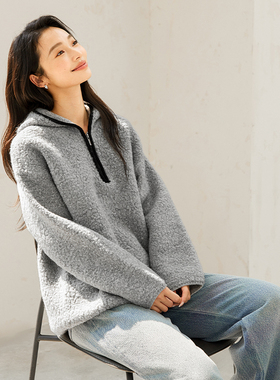 IC 极简风肌理感设计卫衣式连帽针织衫女2026秋冬气质宽松上衣