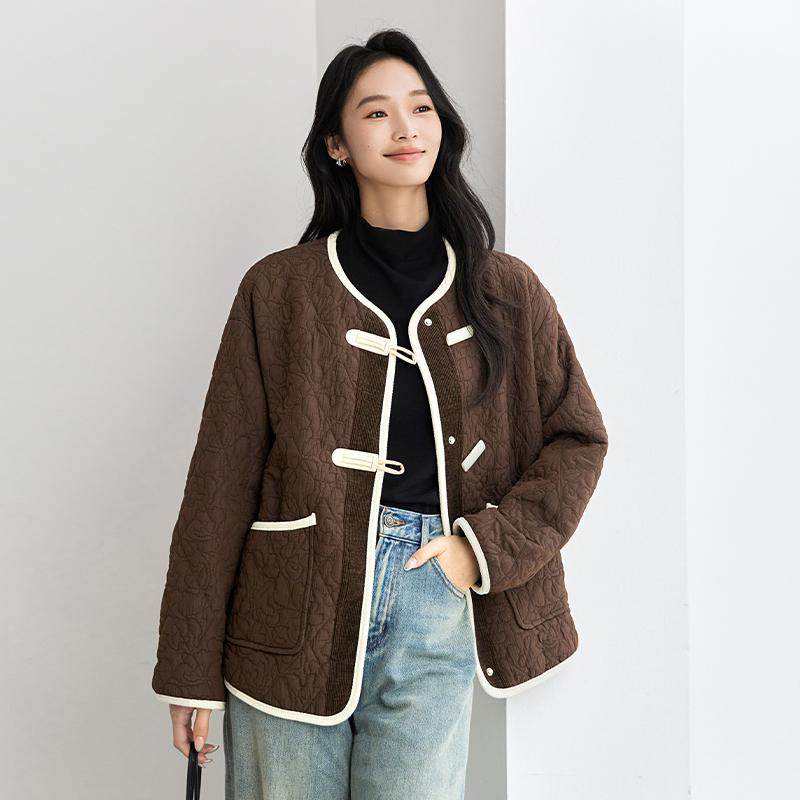 IC设计通勤休闲撞色边短款棉服女2026新款冬季高级气质宽松短外套,女装/女士精品,棉衣/棉服,淘宝优惠券,粉丝福利购,淘宝优惠卷