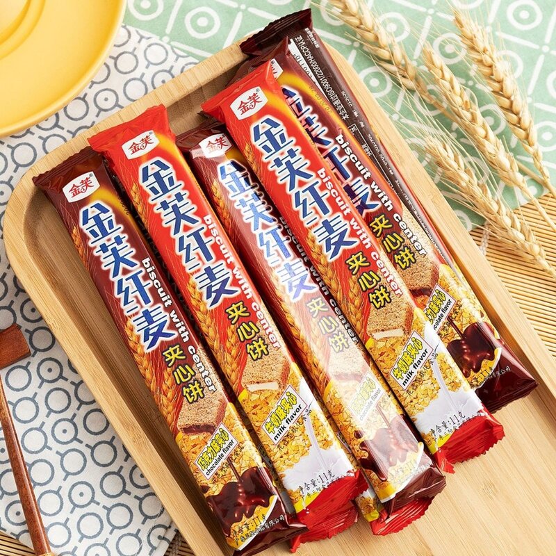 金芙纤麦夹心饼干220g/盒牛奶巧克力味香脆夹心童年怀旧巧克力棒