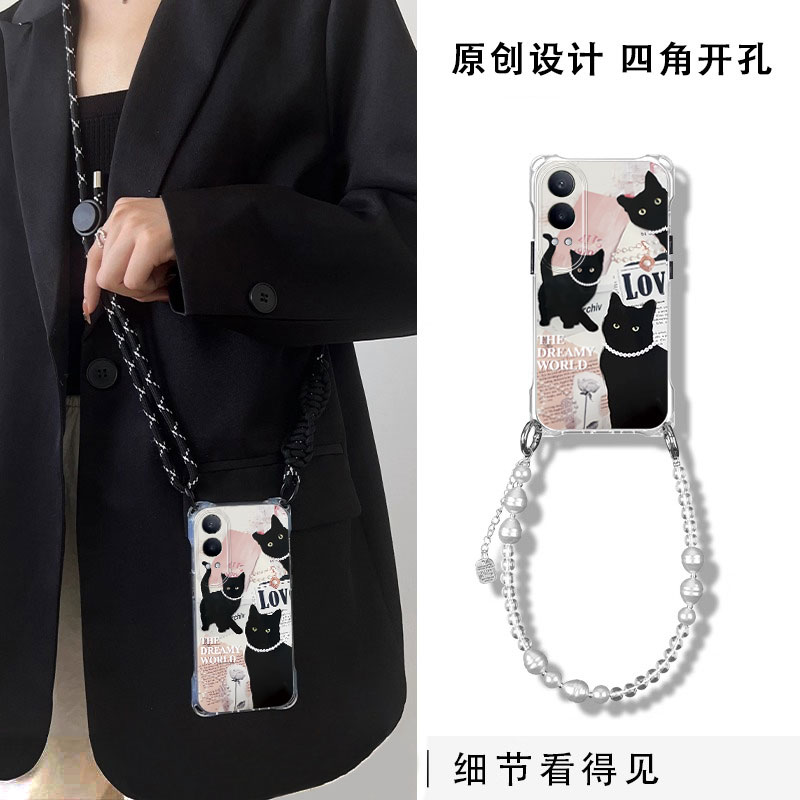 四角挂绳适用OPPOK12S手机壳k11新款高级感k9报纸熊猫创意简约Ins风潮k10活力版支架全包防摔斜挎硅胶保护套