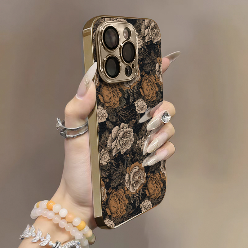复古黄花适用苹果16手机壳iphone新款15高级ip14plus电镀简约全包小羊皮女13好看12硅胶11promax防摔保护套8