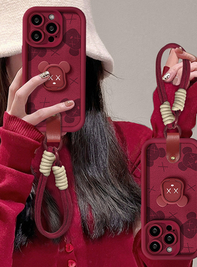 暴力熊支架适用苹果17手机壳iphone16新款15高级ip14plus挂绳可爱全包专用女13好看12硅胶11promax防摔保护套