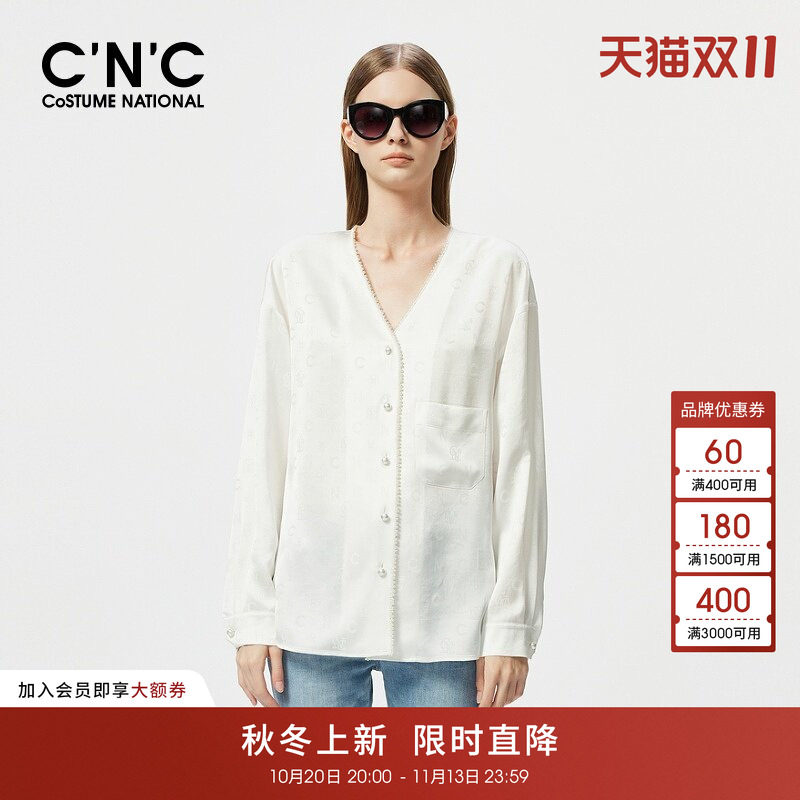 CNC女装醋酸V领休闲长袖衬衫