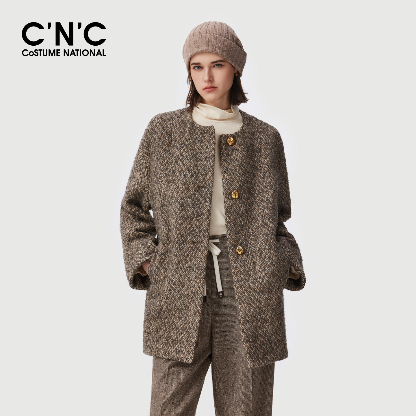 【商场同款】CNC女装2025冬季新款粗花呢箱型毛呢外套#812G3D1007