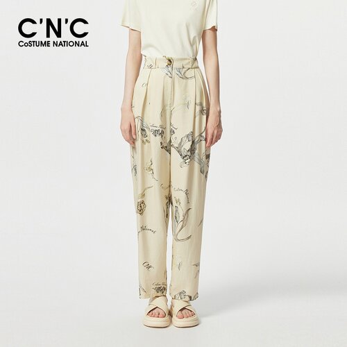 CNC女装设计感复古满印休闲长裤