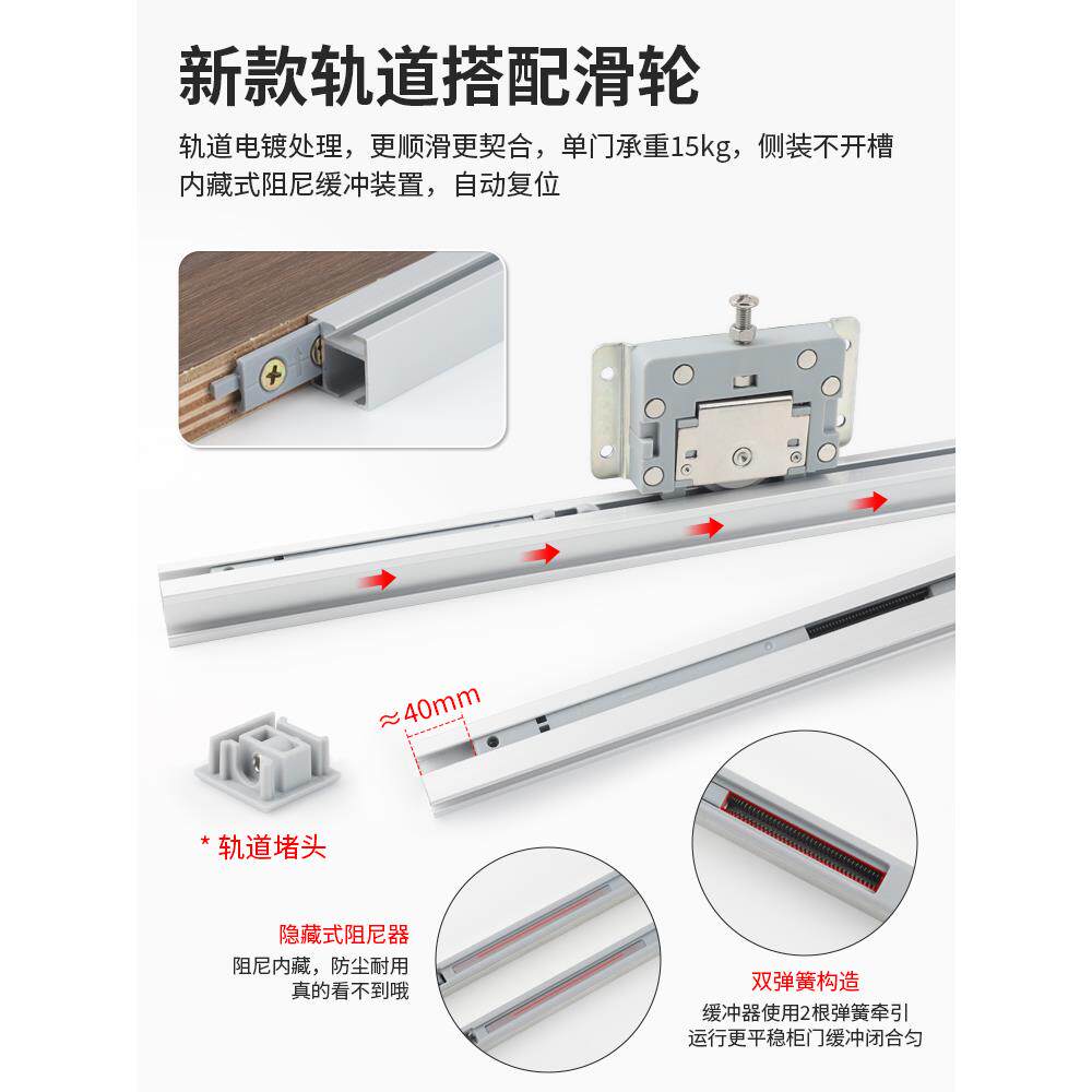免开槽外免开槽橱柜外挂侧装移门滑轨电书柜双缓尼轨冲阻推拉道五