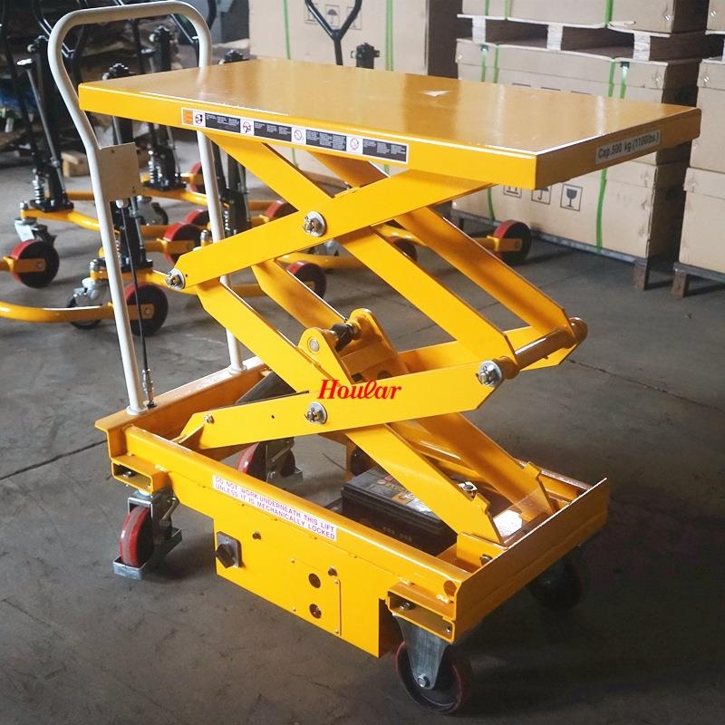 hoular移动式电动平台车MN-A50半自动液压电动升降车充电式平台车