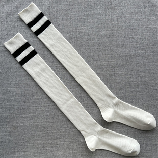 外贸袜子女小众轻奢长袜女过膝袜横杠条纹时尚双针高筒女袜长筒袜