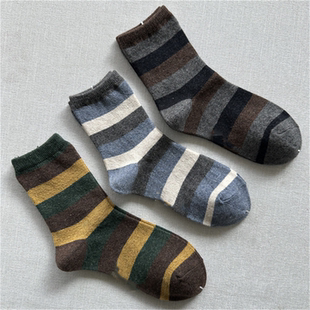 外贸袜子女 小众轻奢羊毛袜女中筒袜横杠条纹时尚日单女袜ins潮袜