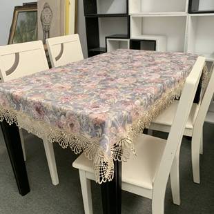 茶几桌布现代简长方约形台布蕾丝花边涤纶美布艺复古餐桌布 式