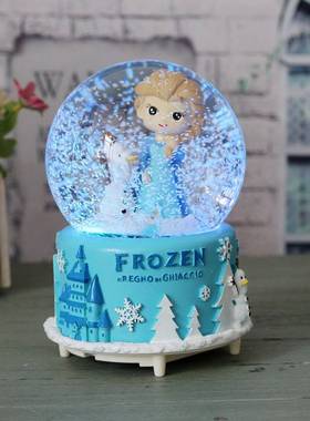 公转主水晶球音乐盒 发光自动飘雪旋送女生生日物树礼脂摆件