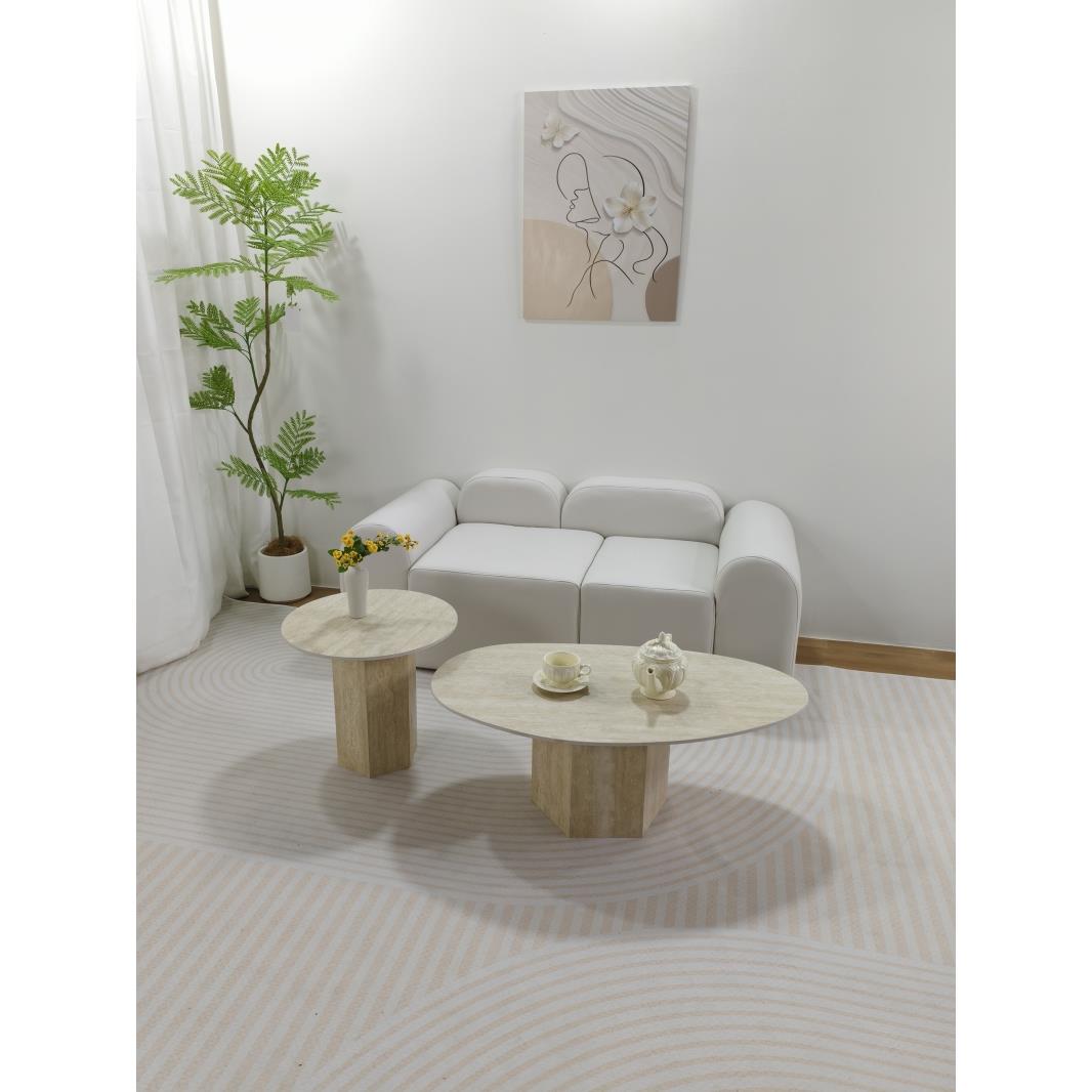 洞石岩板茶几客厅家用小户型现代简约轻奢高级感圆形茶几桌组合