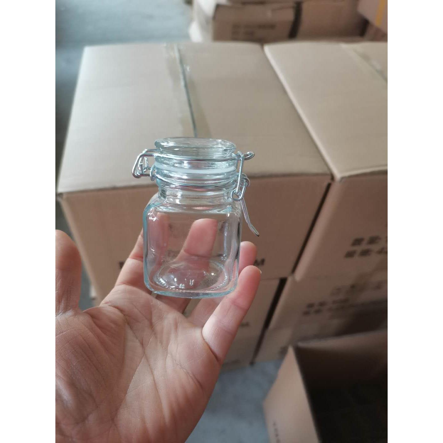 100ml玻璃密封罐卡扣储物罐方形分装瓶果酱零食收纳瓶咖啡防潮罐