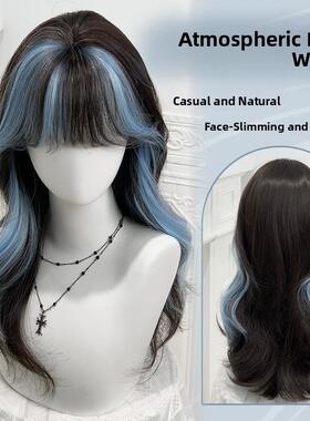 假发为妇女，冰蓝色的亮点，波浪卷发，日常流行的气氛，甜美和凉