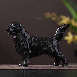 黑色陶瓷狗摆件旺财瓷器12生肖小狗客厅办公室桌面装饰品招财镇宅