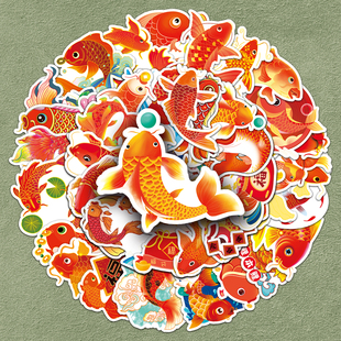 100张锦鲤鱼贴纸寄托美好心愿寓意吉祥幸福好运个性 新年喜庆手机笔记本电脑行李箱平板标签玻璃橱窗防水贴画