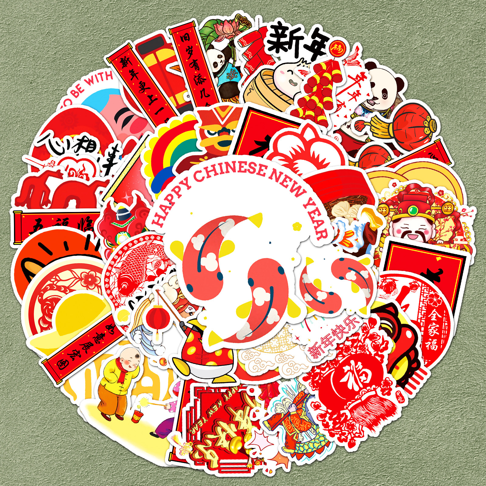 100张新年贴纸笔记本自行车手机旅行箱汽车冰箱滑板装饰卡通可爱中