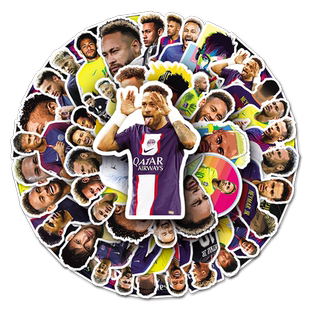 100张内马尔贴纸摩托车汽车镜子滑板行李箱自行车头盔装饰巴西足球运动员卡通知名人物涂鸦个性创意防水贴画