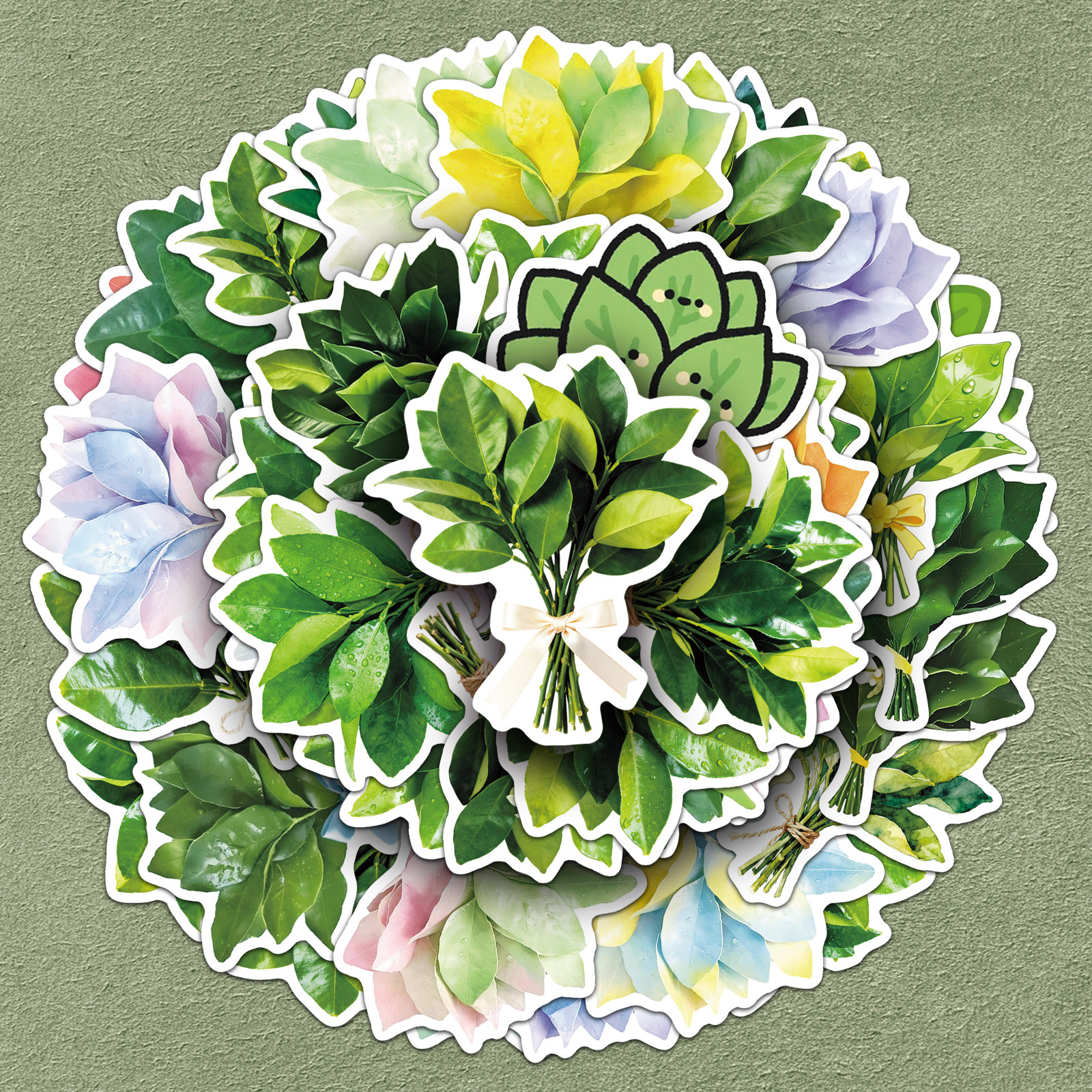 100张柚子叶贴纸好运去晦气植物小清新咕卡手帐装饰防水礼物盒子平