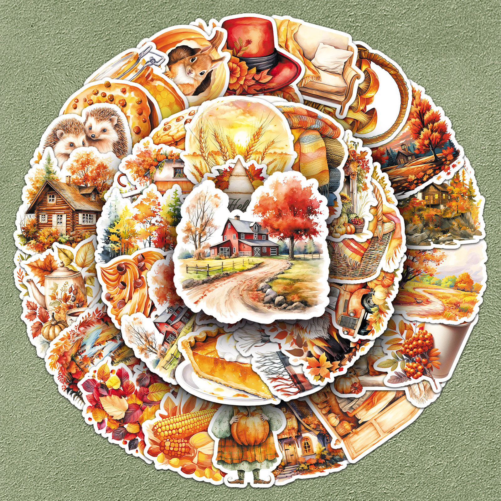 100张金秋ins风贴纸秋季枫叶diy手帐素材防水装饰水杯相册滑