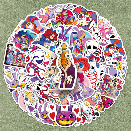 108张神奇数字马戏团Pomni卡通动漫贴纸Caine创意涂鸦动画片笔记本电脑手机壳平板水杯手帐头盔汽车防水贴纸