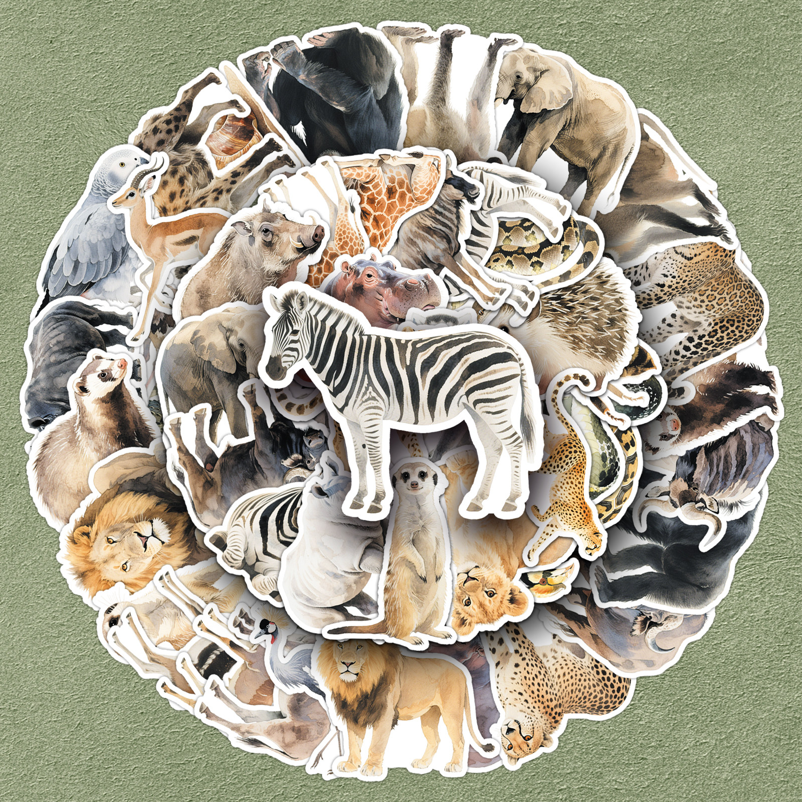 100张非洲野生动物贴纸写实风刺猬长颈鹿创意DIY防水装饰iPa