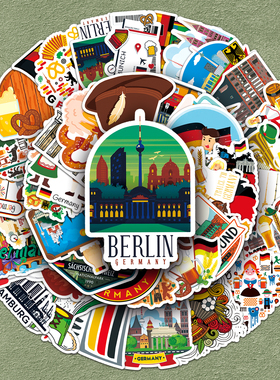 100张德国Germany贴纸艺术人文地理城市建筑风景个性卡通创意简约手机壳笔记本电脑行李箱平板标签防水贴画