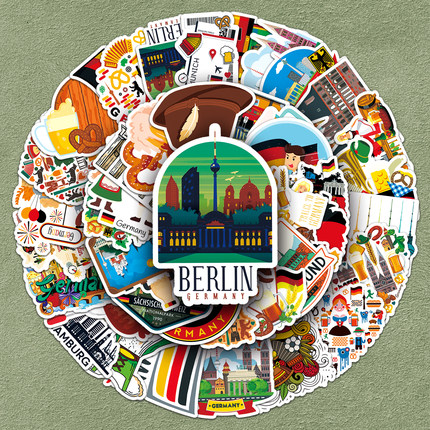 100张德国Germany贴纸艺术人文地理城市建筑风景个性卡通创意简约手机壳笔记本电脑行李箱平板标签防水贴画