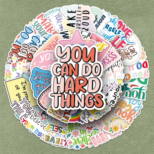 100张鼓励自己创意贴纸正能量咕卡励志英文短句防水装 饰可滴胶独立裁切精密印刷耳机平板自行车头盔文具贴纸