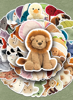 102张Jelly Cat贴画卡通玩偶潮牌可爱毛绒玩具创意DIY防水高清装饰自行车笔记本电脑旅行箱装饰咕卡套装贴纸