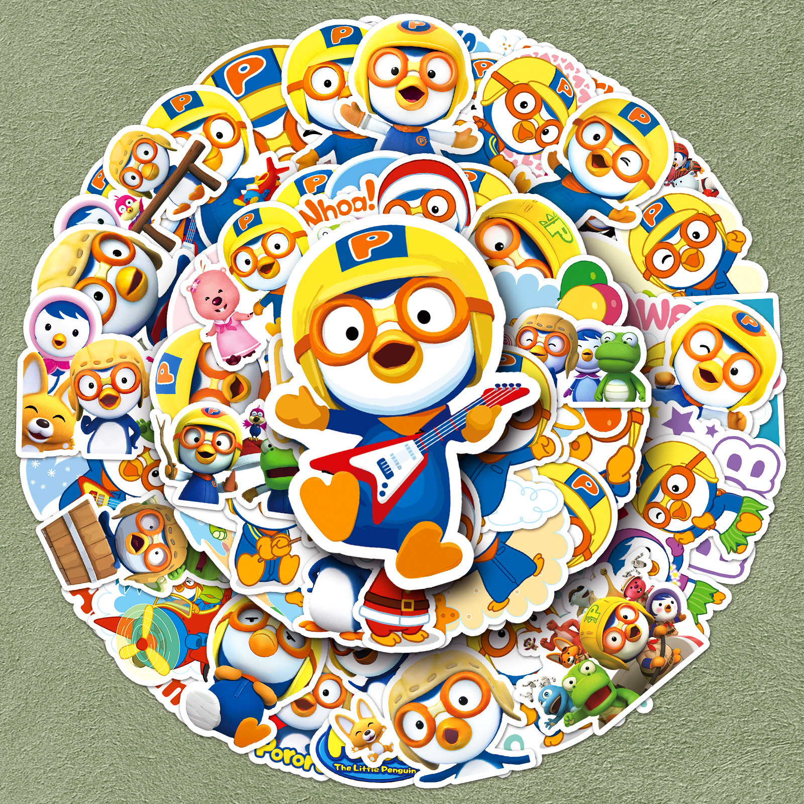 100张小企鹅啵乐乐pororo贴纸益智搞笑动画片韩国潮流卡通人物创意素材手机壳笔记本行李箱吉他咕卡水杯贴纸