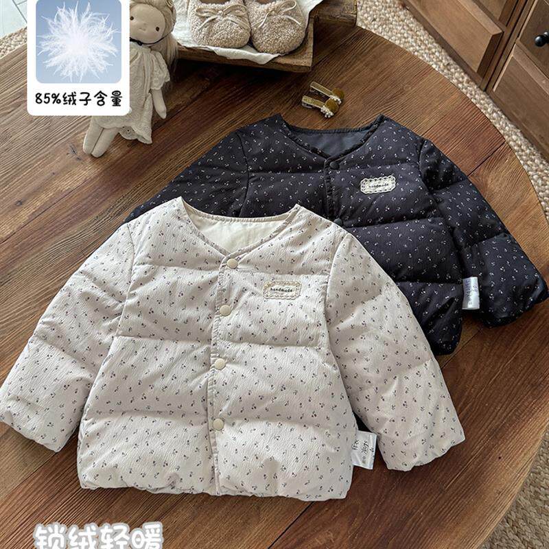 女童加厚90白鸭绒碎花羽绒服