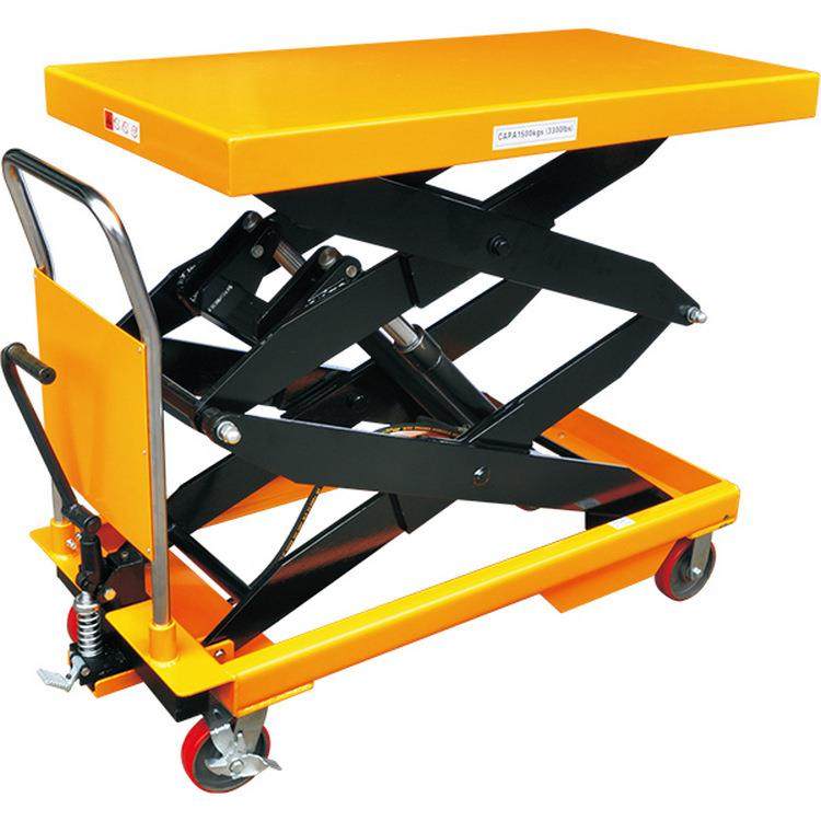 供应手推平台车|长沙液压平台车|1000kg双剪式手推液压平台车