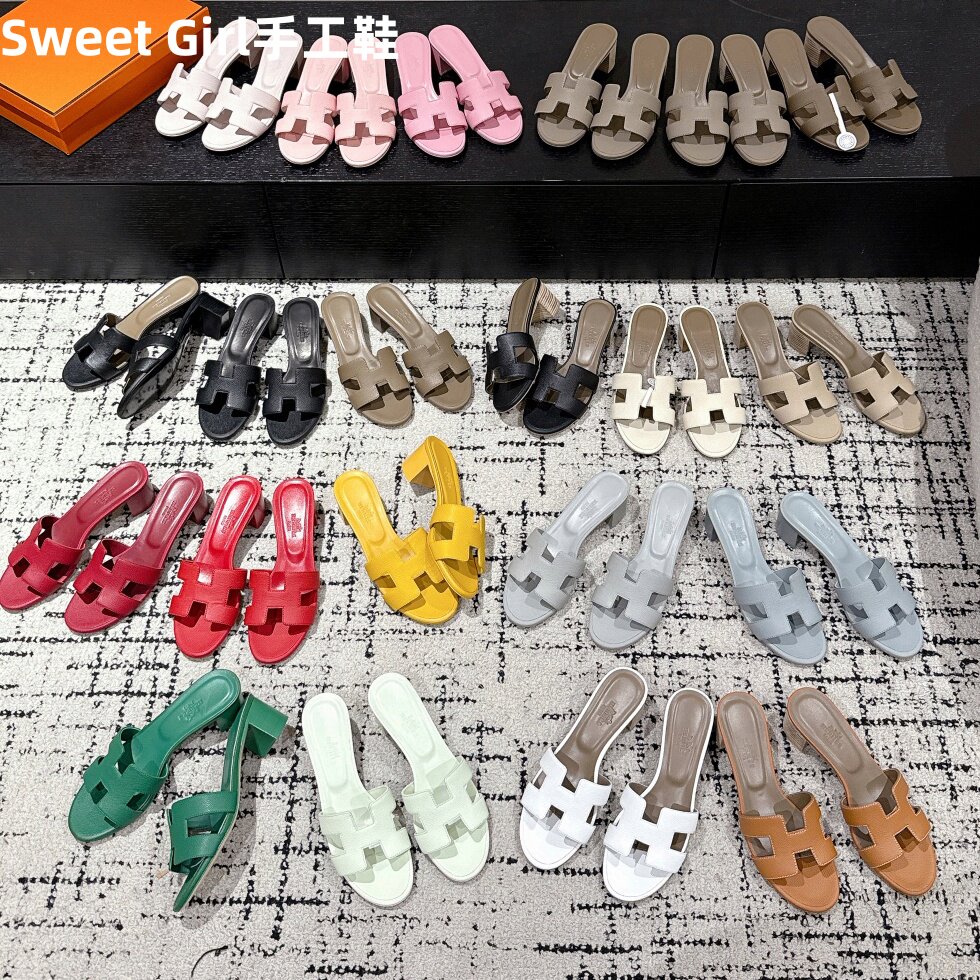 掌纹中跟拖鞋女凉拖女荔枝纹夏季一字拖鞋真皮休闲鳄鱼纹粗跟凉鞋