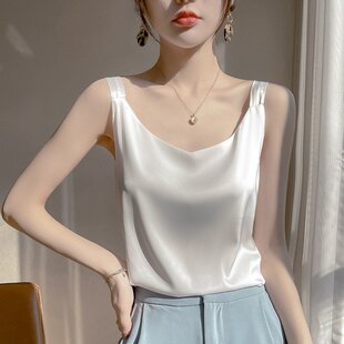 新款V领吊带背心女西装内搭百搭打底衫夏季美背性感缎面外穿上衣