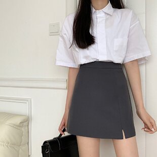 防走光a字裙2024高腰开叉学院夏小子包臀半身裙女生小众西装短裙