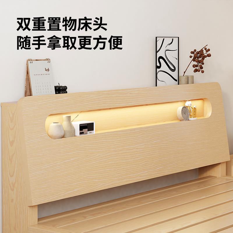 实木床家用卧室1.5米板式双人床1.8米北欧风出租屋用单人床架1.2m图片