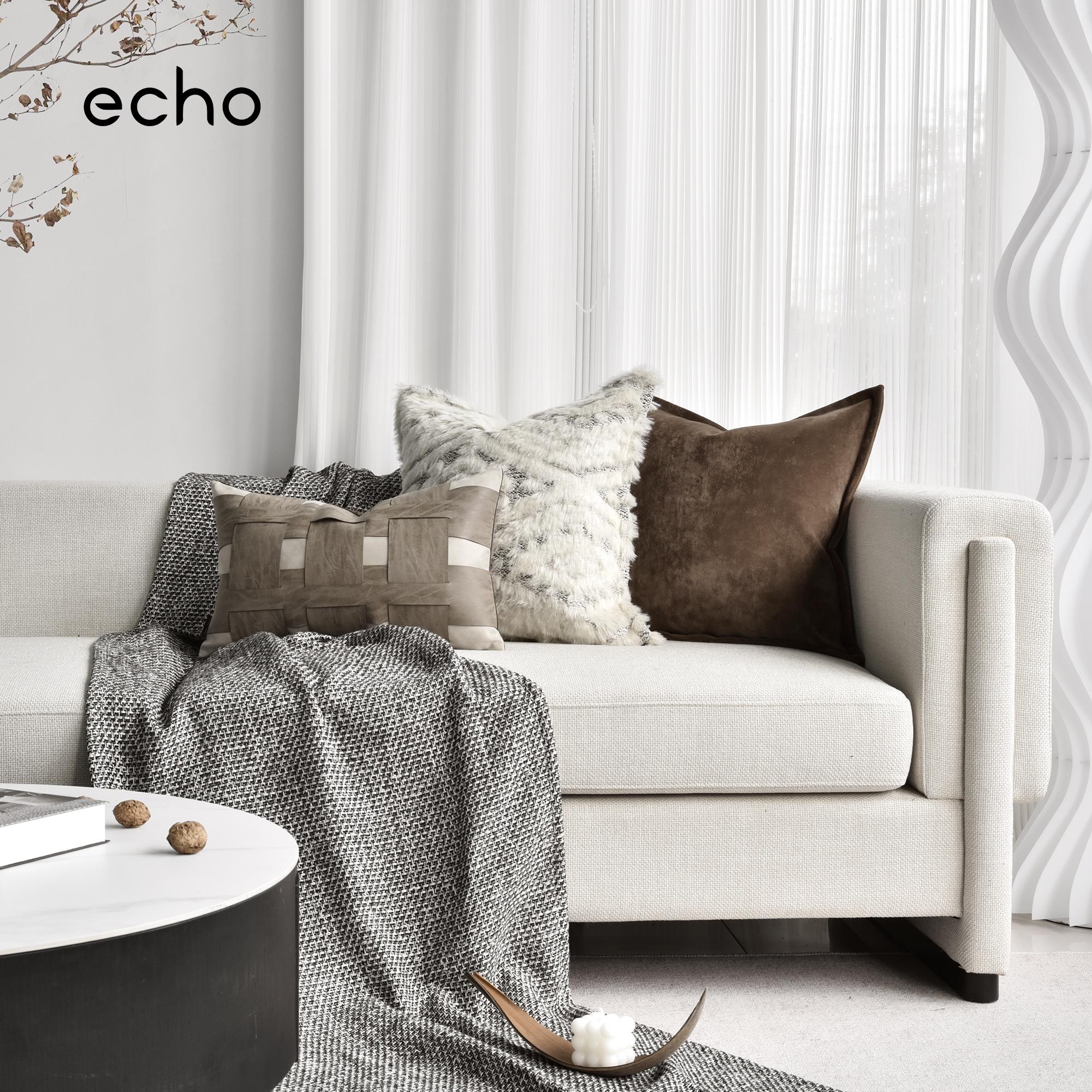 酒店样板间咖色侘寂风中式高档轻奢沙发抱枕客厅靠枕正方形靠垫套