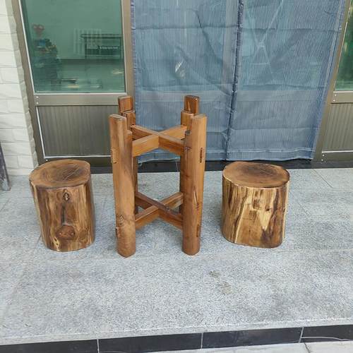 石磨木架老槐木茶盘茶台木架实木磨盘支架圆形石头架复古怀旧摆件