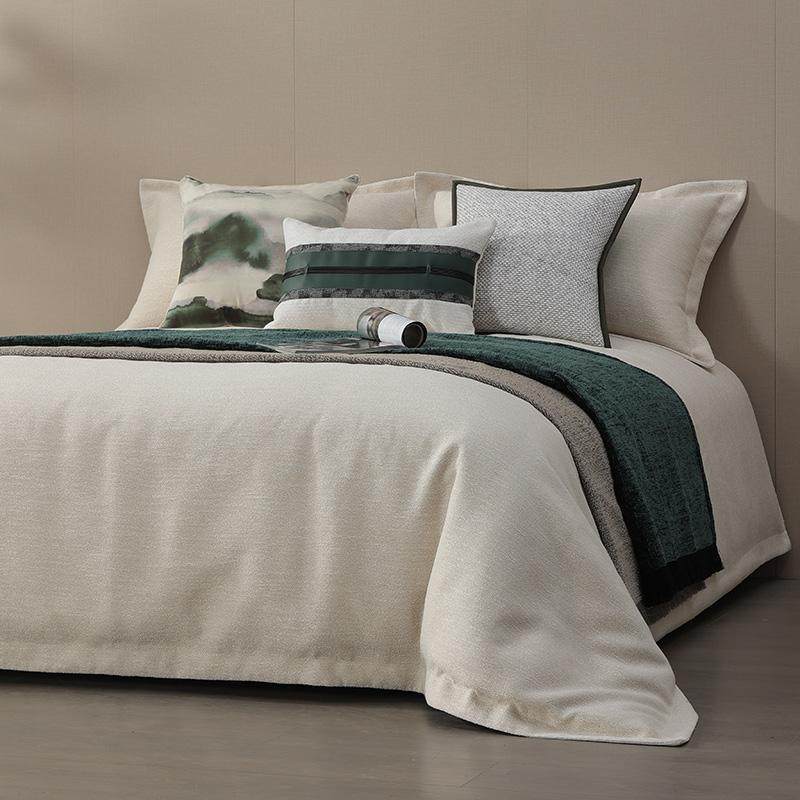 新中式绿色系床品印染山水抱枕样板间售楼床尾巾搭毯客厅沙发靠垫