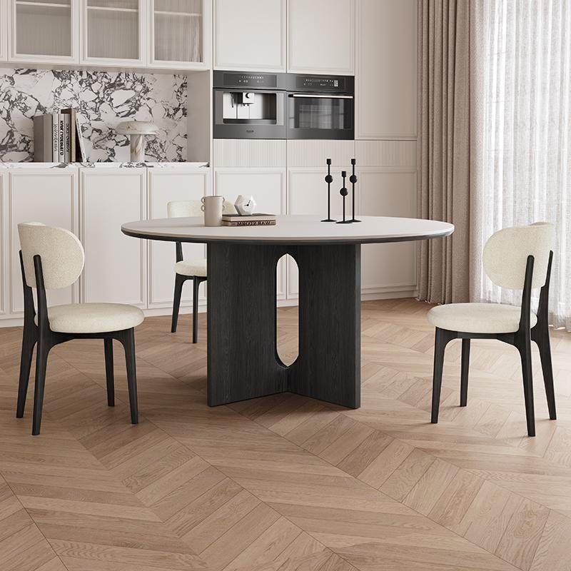 黑色实木圆桌家用小户型带转盘1.2米新款法式覆古风纯白岩板餐桌,住宅家具,岩板餐桌,淘宝优惠券,粉丝福利购,淘宝优惠卷